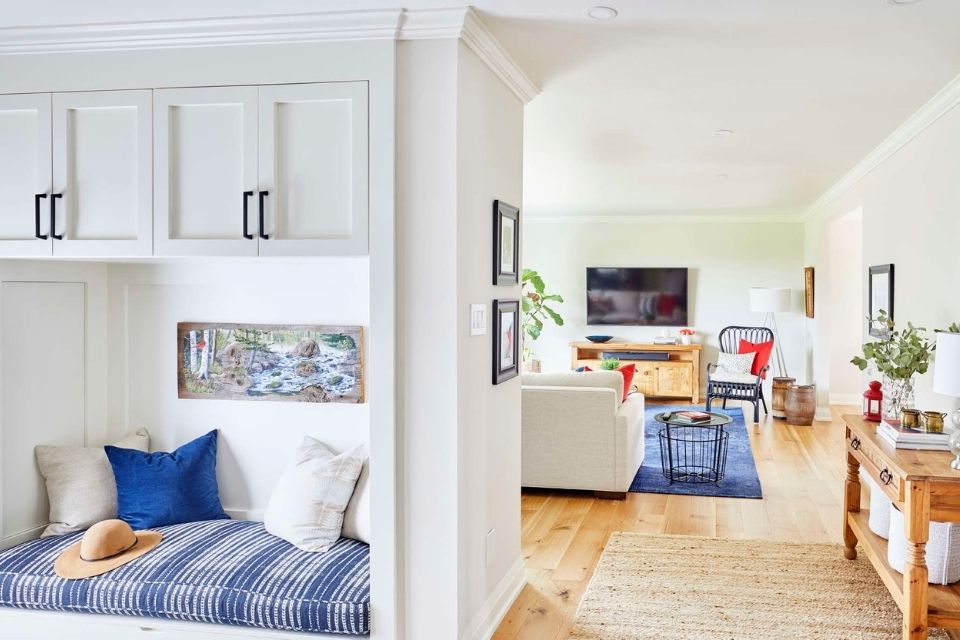 Entryway 3x5 area rug example in a bright front room 